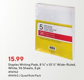 Staples Writing pads - 8-3/8 x 10-7/8 - quad-ruled - white - 96 sheets - 5 pack offer