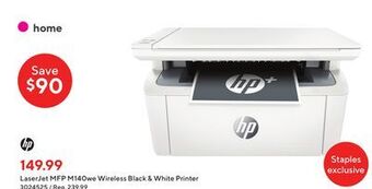 Staples Hp laserjet mfp m140we wireless black & white printer offer