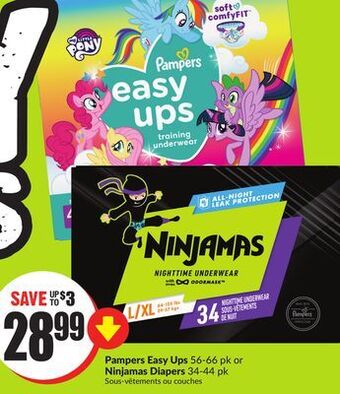 Chalo FreshCo Pampers easy ups 56-66 pk or ninjamas diapers 34-44 pk offer