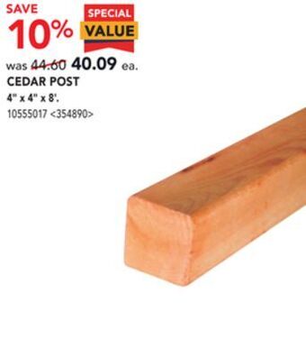 RONA Cedar post 4 x 4 x 8' offer