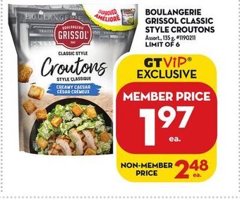 Giant Tiger Boulangerie grissol classic style croutons offer