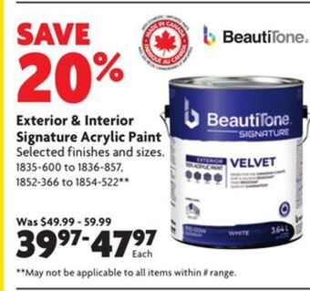 Home Hardware Exterior & interior signature acrylic paint offer