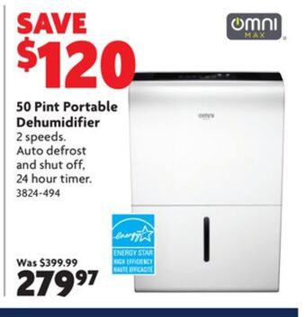 Home Hardware 50 pint portable dehumidifier offer