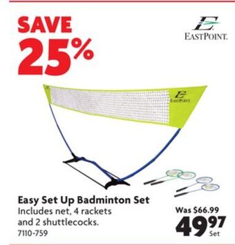 Home Hardware Easy set up badminton set offer