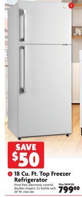 Home Hardware 18 cu. ft. top freezer refrigerator offer