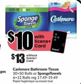 FreshCo Cashmere Bathroom Tissue 30-50 Rolls or SpongeTowels 6-12 Rolls offer