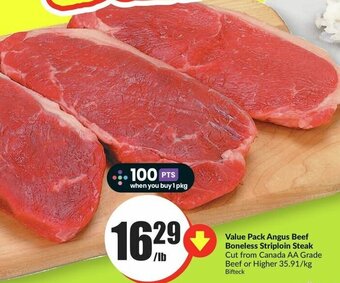 FreshCo Value Pack Angus Beef Boneless Striploin Steak offer
