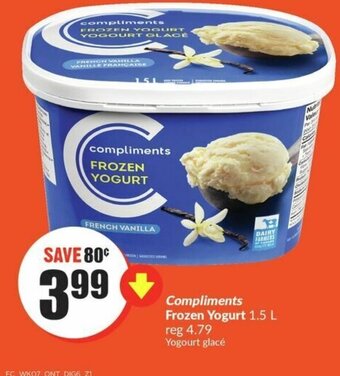 FreshCo Compliments Frozen Yogurt 1.5 L offer