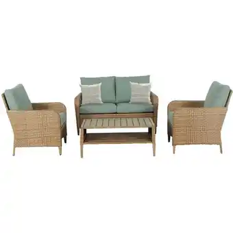 Home Depot Dearstone 4-piece wicker patio conversation set with green cushions offer