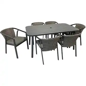 Home Depot Napa 7-piece wicker rectangular outdoor patio dining set with grey cushions offer