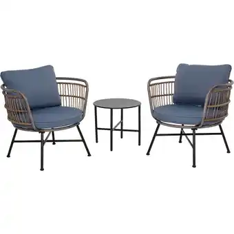 Home Depot Shiloh valley 3-piece steel outdoor patio bistro set with blue cushions offer