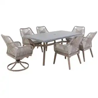 Home Depot Luxley 7-piece wicker string patio dining set with beige cushion offer