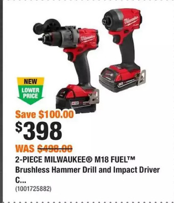 Home Depot 2-piece milwaukee m18 fuel brushless hammer drill and impact driver combo kit offer