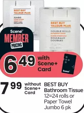 Sobeys Best buy bathroom tissue or paper towel jumbo offer