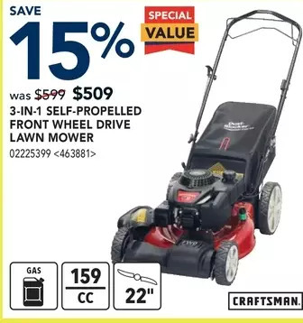 RONA 3-in-1 self-propelled front wheel drive lawn mower offer