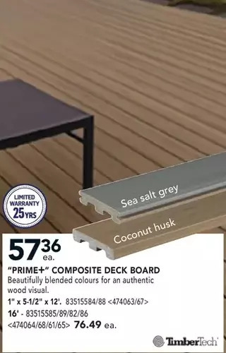 Lowe's Timbertech ''prime+'' composite deck board offer