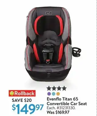 Walmart Evenflo Titan 65 Convertible Car Seat Each. #31231330 offer