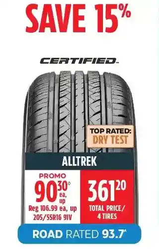 Canadian Tire Certified alltrek tire offer