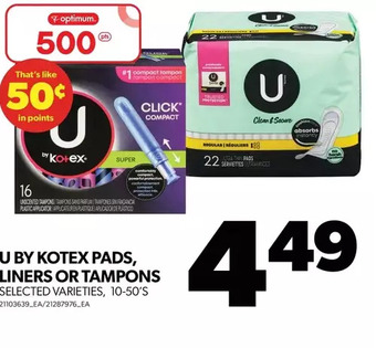 Real Canadian Superstore U by kotex pads, liners or tampons offer