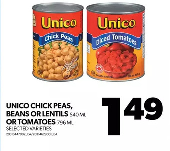 Real Canadian Superstore Unico chick peas, beans or lentils or tomatoes offer