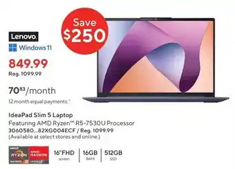 Staples Lenovo windows 11. ideapad slim 5 laptop. featuring amd ryzen r5-7530u processor. 17.3 fhd screen, 16gb ram, 512gb ssd offer
