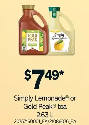 Loblaws Simply lemonade or gold peak tea offer