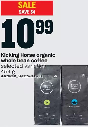 Independent Grocer Kicking horse organic whole bean coffee offer