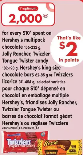 Valu-mart Hershey's multipack chocolate, jolly rancher, twizzler tongue twister candy, hershey's king size chocolate bars, twizzlers li offer