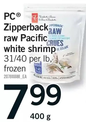 Fortinos Pc zipperback raw pacific white shrimp offer