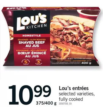 Fortinos Lou's entrees offer