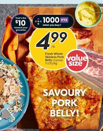 Sobeys Fresh Whole Skinless Pork Belly cryovac offer