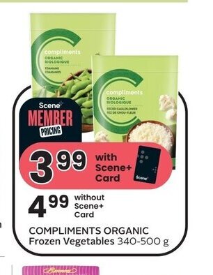 Sobeys COMPLIMENTS ORGANIC Frozen Vegetables 340-500 g offer