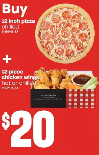 Independent Grocer 12 inch pizza + 16 piece chicken wings offer