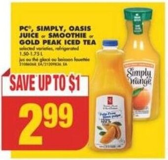 No Frills PC, SIMPLY, OASIS JUICE or SMOOTHIE or GOLD PEAK ICED TEA offer