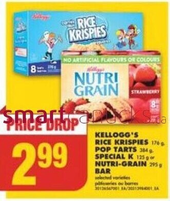 No Frills KELLOGG'S RICE KRISPIES, POP TARTS 384 g SPECIAL K 125 g or NUTRI-GRAIN 295 g offer