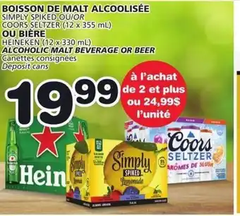 IGA Hein Simply Coors BOISSON DE MALT ALCOOLISÉE SIMPLY SPIKED OU/OR COORS SELTZER (12 x 355 mL) OU BIERE offer