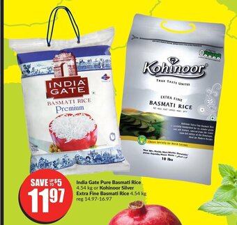 FreshCo India Gate Pure Basmati Rice 4.54 kg or Kohinoor Silver Extra Fine Basmati Rice 4.54 kg offer