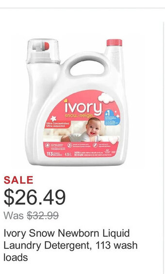 Costco Ivory Snow Newborn Liquid Laundry Detergent, 113 wash loads offer