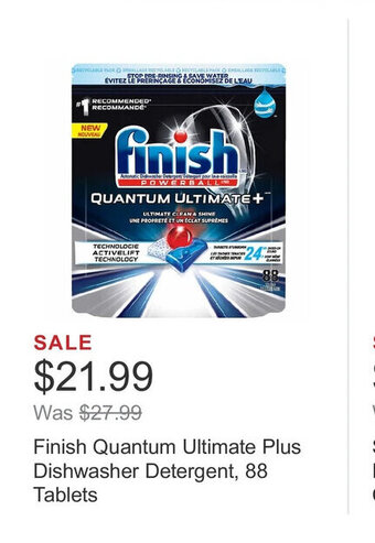 Costco Finish Quantum Ultimate Plus Dishwasher Detergent, 88 Tablets offer