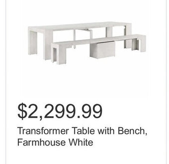 Costco Transformer Table with Bench, Farmhouse White offer