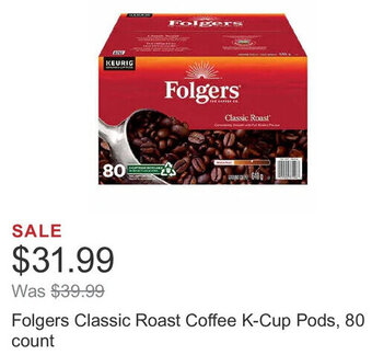Costco Folgers Classic Roast Coffee K-Cup Pods, 80 count offer