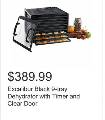 Costco Excalibur Black 9-tray Dehydrator with Timer and Clear Door offer