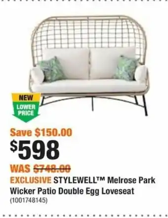 Home Depot EXCLUSIVE STYLEWELL™M Melrose Park Wicker Patio Double Egg Loveseat (1001748145) offer