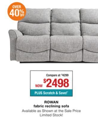 La Z Boy Rowan fabric reclining sofa offer