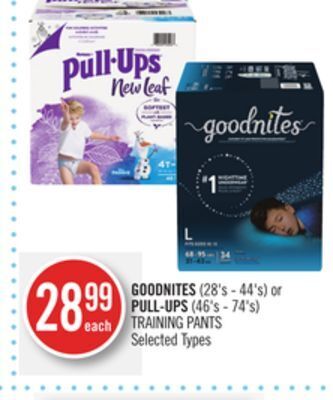 Shoppers Drug Mart Goodnites (28's - 44's) or pull-ups (46's - 74's) training pants offer