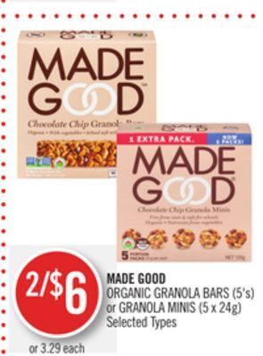 Shoppers Drug Mart Made good organic granola bars (5's) or granola minis (5 x 24g) offer