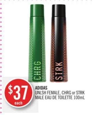 Shoppers Drug Mart Adidas unlsh female, chrg or strk male eau de toilette 100ml offer