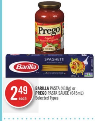 Shoppers Drug Mart Barilla pasta (410g) or prego pasta sauce (645ml) offer