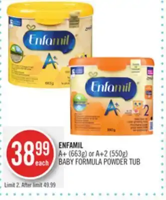 Shoppers Drug Mart Enfamil a+ (663g) or a+2 (550g) baby formula powder tub offer