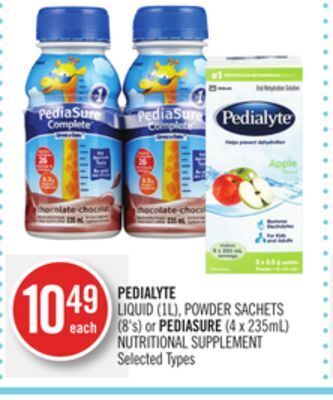 Shoppers Drug Mart Pedialyte liquid (1l), powder sachets (8's) or pediasure (4 x 235ml) nutritional supplement offer